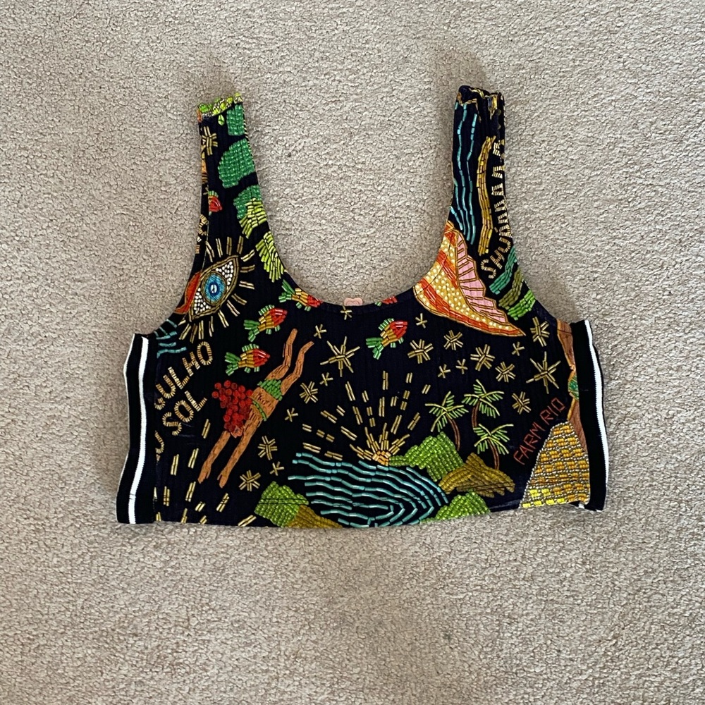 🌞Farm Rio Printed Black Women’s Crop Top🌞